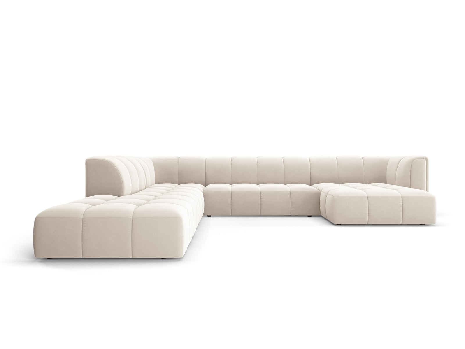 7-Sitzer Modular Ecksofa Panoramic links Moritz in Light Beige-Bluvel präsentiert im Onlineshop von KAQTU Design AG. Ecksofa links ist von Cosmopolitan Design
