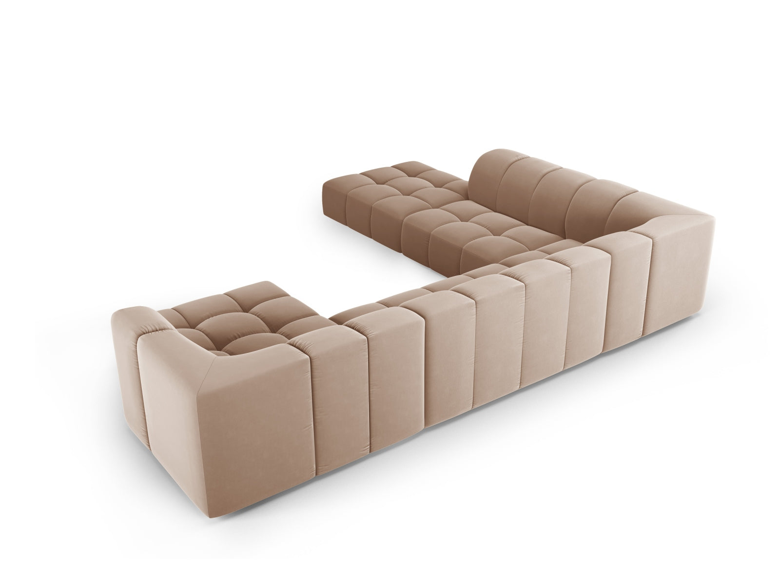 Beige 7-Sitzer Ecksofa Panoramic links Moritz von Cosmopolitan Design, elegantes und komfortables Sofa für gesellige Abende.