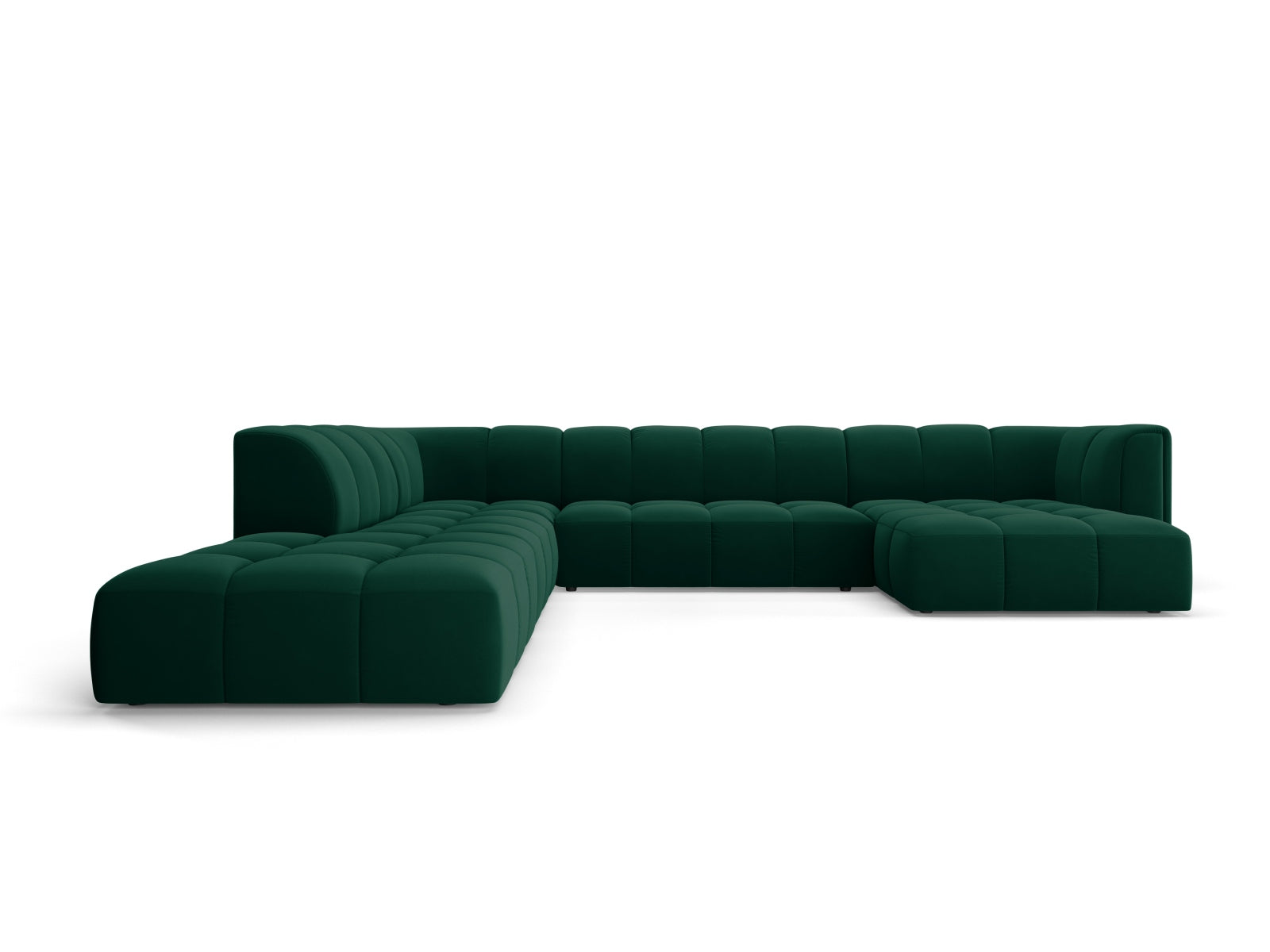 7-Sitzer Modular Ecksofa Panoramic links Moritz in Bottle Green-Bluvel präsentiert im Onlineshop von KAQTU Design AG. Ecksofa links ist von Cosmopolitan Design