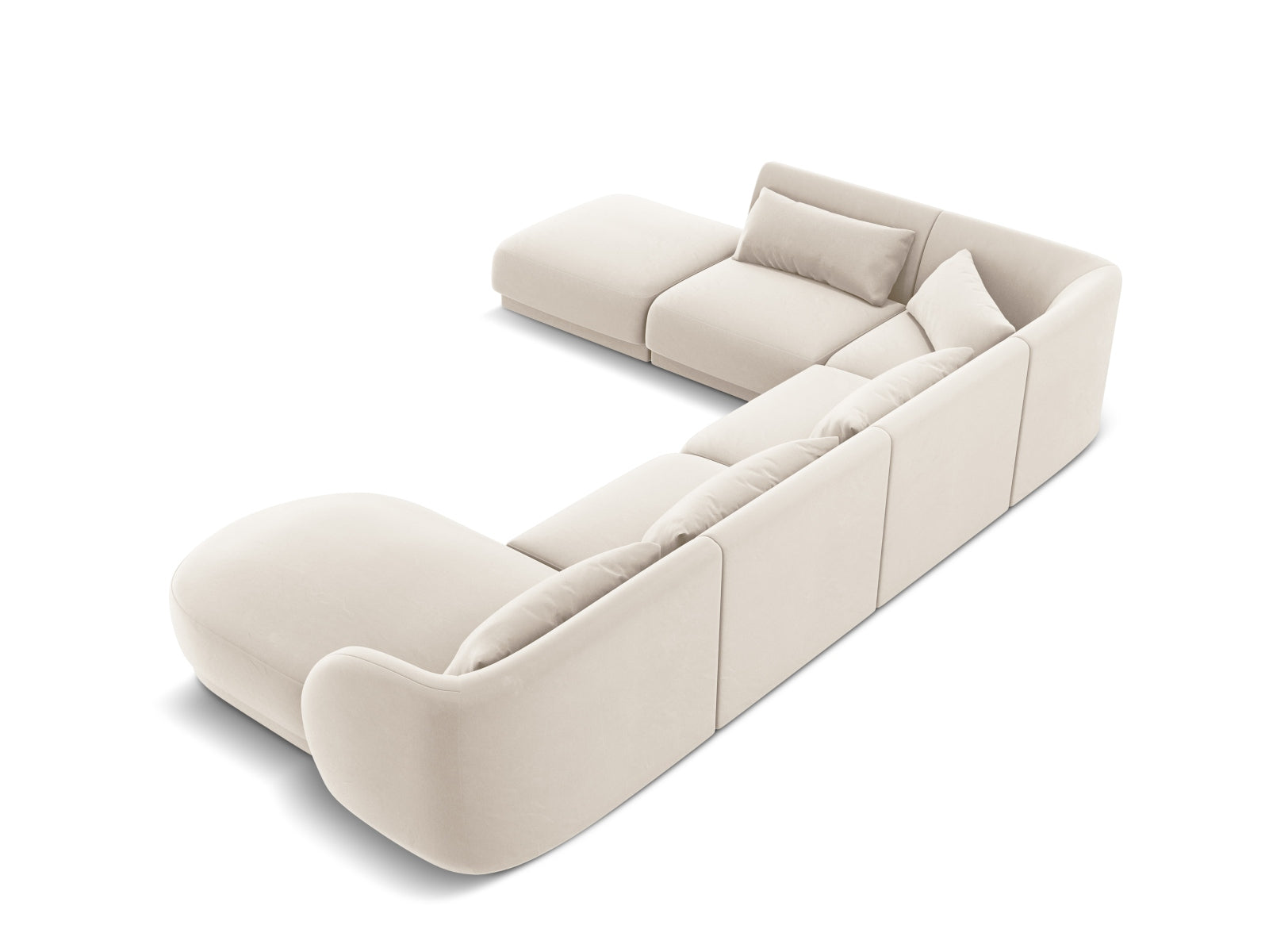 Entdecken Sie das stilvolle Tulum Velour Panoramic Ecksofa links (255cm) von Cosmopolitan Design – ideal für Ihr elegantes 6-Sitzer-Wohnzimmer.