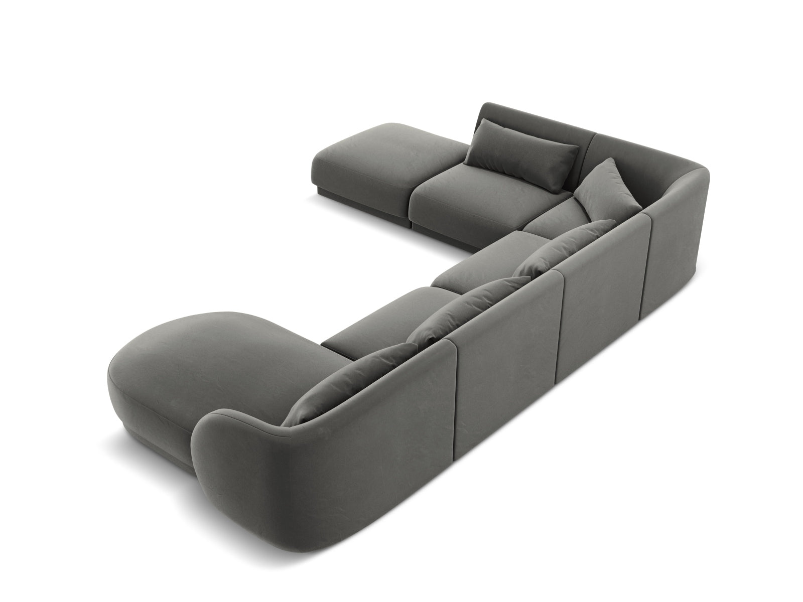 Entdecken Sie das luxuriöse Tulum Velour Panoramic Ecksofa links (255cm) von Cosmopolitan Design – ideal für moderne 6-Sitzer-Wohnzimmer.