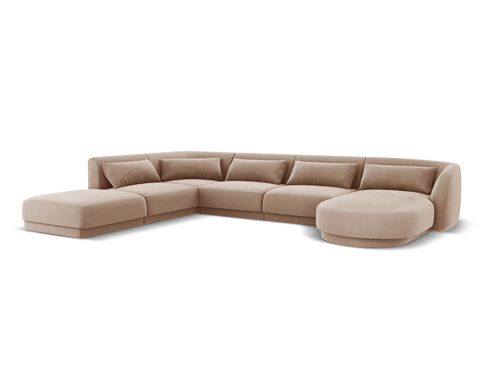 Erleben Sie das elegante Tulum Velour Panoramic Ecksofa links (255cm) von Cosmopolitan Design – perfekt für stilvolle 6-Sitzer-Wohnzimmer.