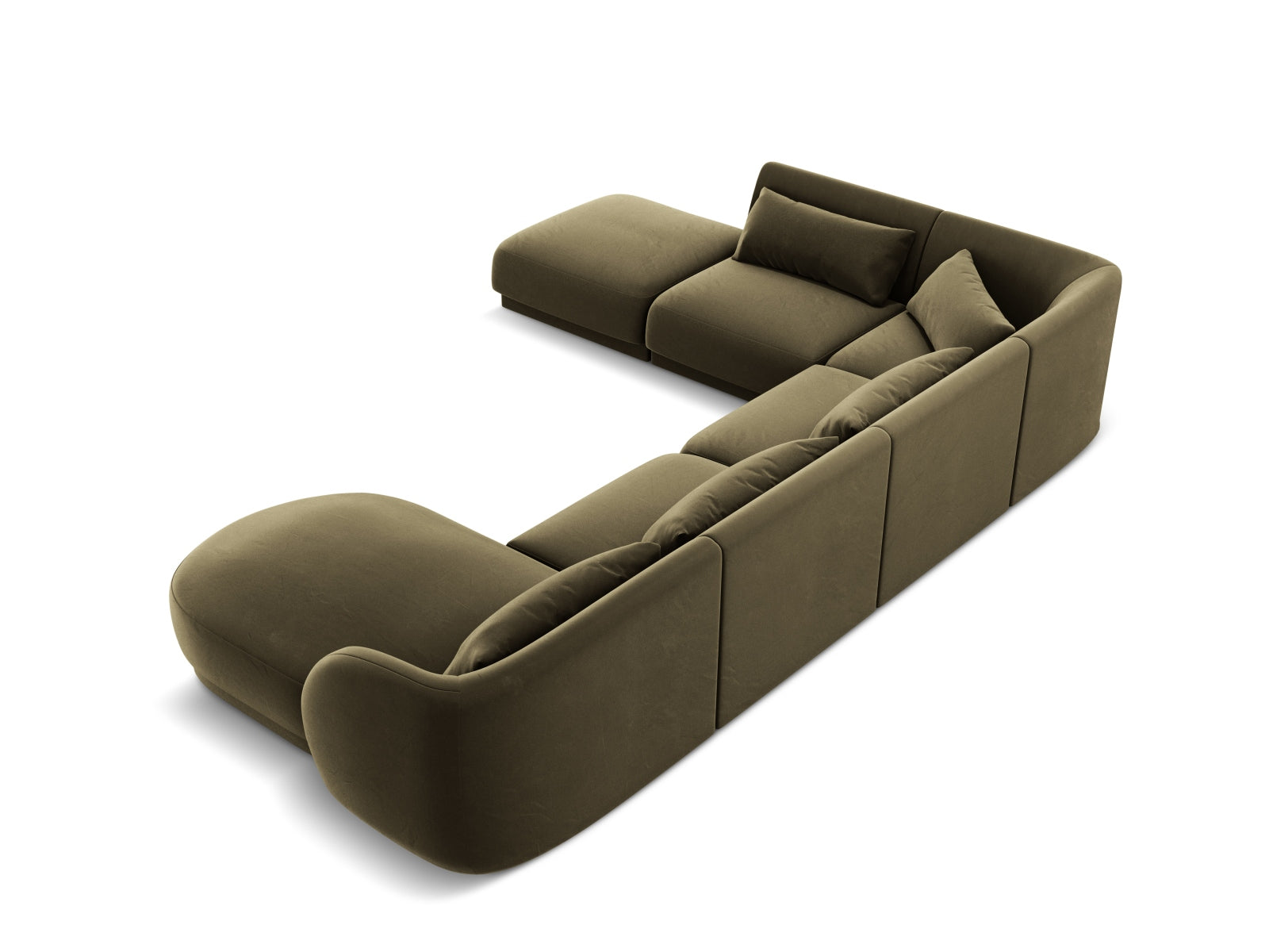 Elegantes Tulum Velour Panoramic Ecksofa links in modernem Green-Bluvel, ideal für gemütliche Abende und stilvolle Einrichtung.