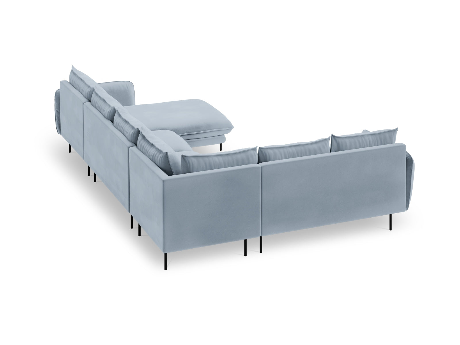 Vienna Velour Panoramic Ecksofa links 7 Sitzer 235cm in Light Blue/Schwarz-Bluvel präsentiert im Onlineshop von KAQTU Design AG. Ecksofa links ist von Cosmopolitan Design
