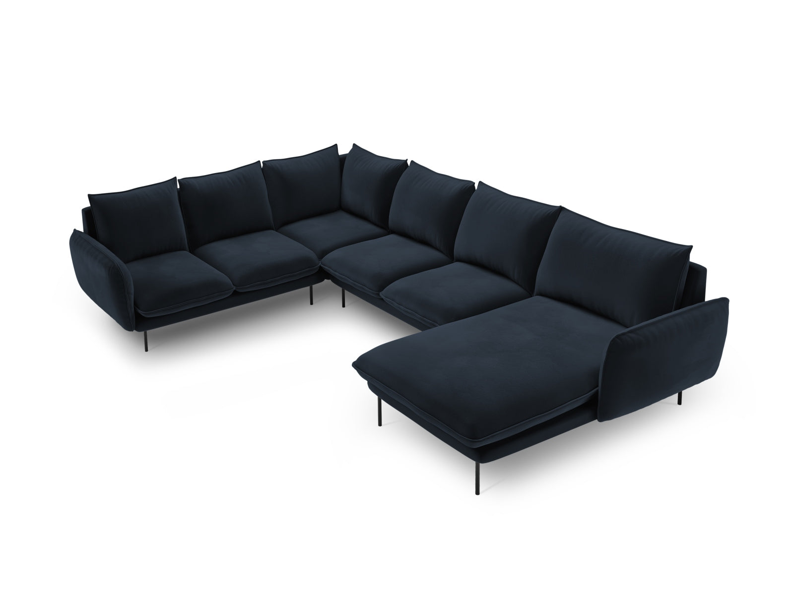 Vienna Velour Panoramic Ecksofa links 7 Sitzer 235cm in Dark Blue/Schwarz-Bluvel präsentiert im Onlineshop von KAQTU Design AG. Ecksofa links ist von Cosmopolitan Design