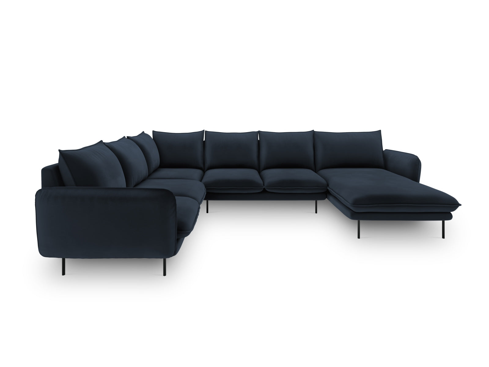 Vienna Velour Panoramic Ecksofa links 7 Sitzer 235cm in Dark Blue/Schwarz-Bluvel präsentiert im Onlineshop von KAQTU Design AG. Ecksofa links ist von Cosmopolitan Design