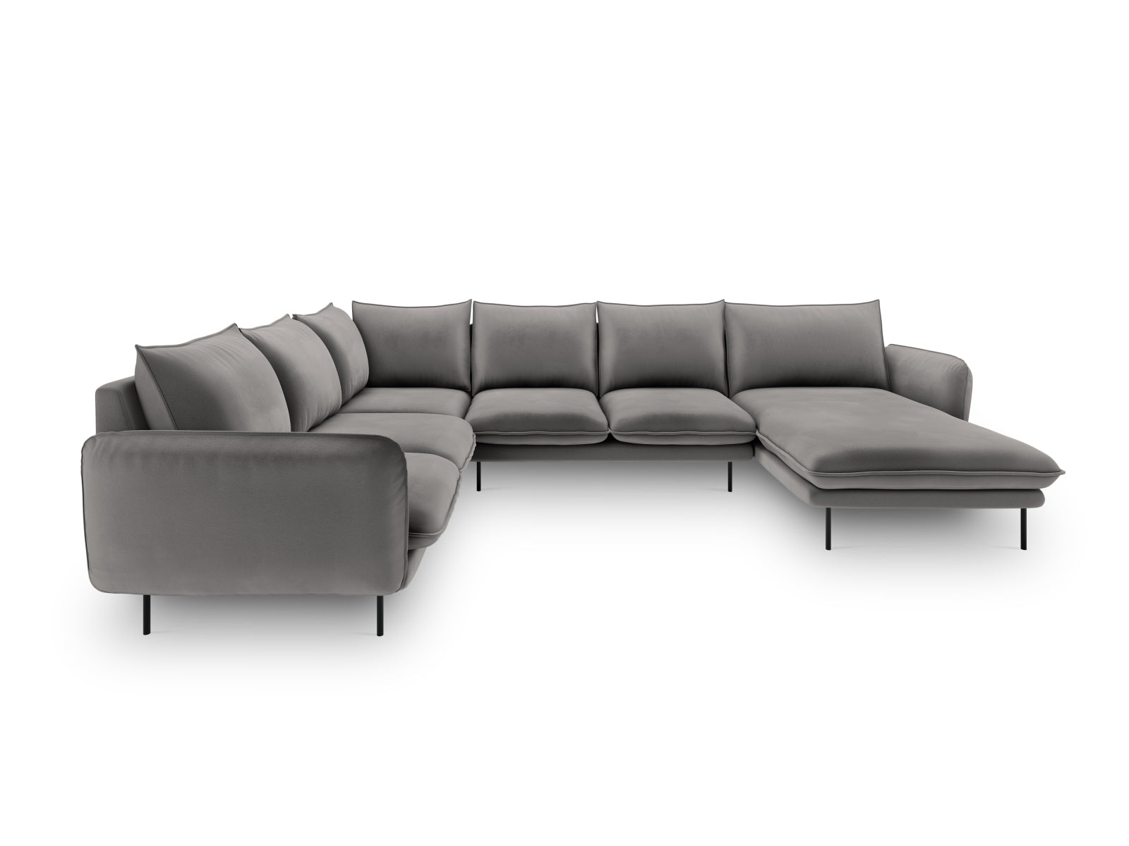 Elegantes Vienna Velour Panoramic Ecksofa links in Light Grey/Schwarz-Bluvel, ideal für stilvolle Wohnräume, 7 Sitzer, 235cm.