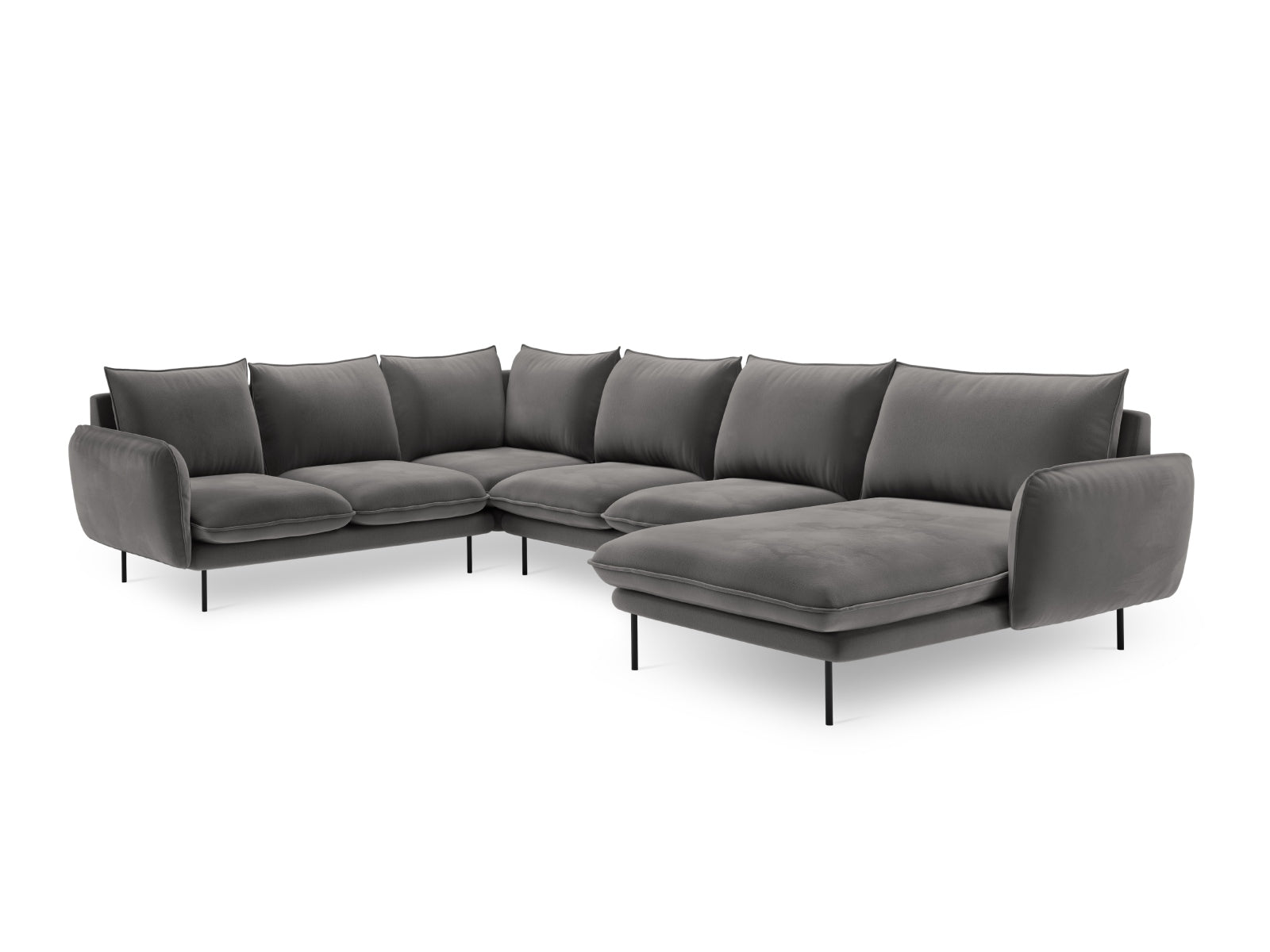 Modernes 7-sitziges Ecksofa in Velours, linksseitig, 235 cm, in elegantem Hellgrau und Schwarz-Bluvel, perfekt für gemütliche Wohnzimmer.