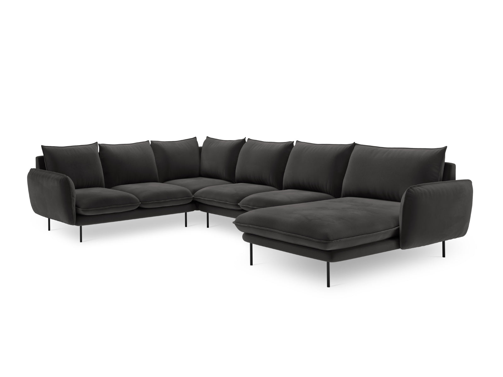 Modernes, dunkelgraues 7-Sitzer Ecksofa "Vienna" mit Velourbezug, 235 cm, perfekt für gemütliche und stilvolle Wohnzimmer.