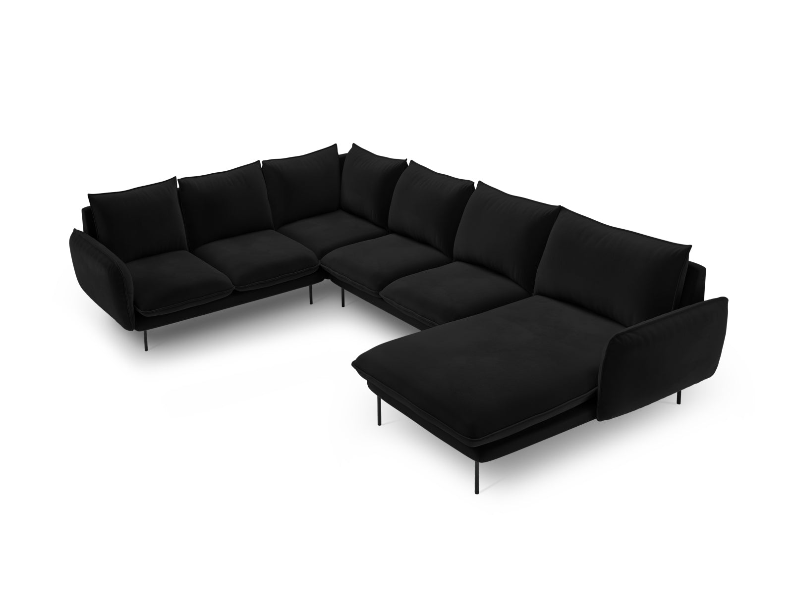 Vienna Velour Panoramic Ecksofa links 7 Sitzer 235cm in Black/Schwarz-Bluvel präsentiert im Onlineshop von KAQTU Design AG. Ecksofa links ist von Cosmopolitan Design
