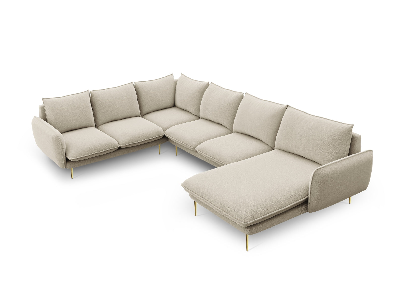 Vienna Panoramic Ecksofa links 7 Sitzer 235cm in Beige/Gold-Positano präsentiert im Onlineshop von KAQTU Design AG. Ecksofa links ist von Cosmopolitan Design