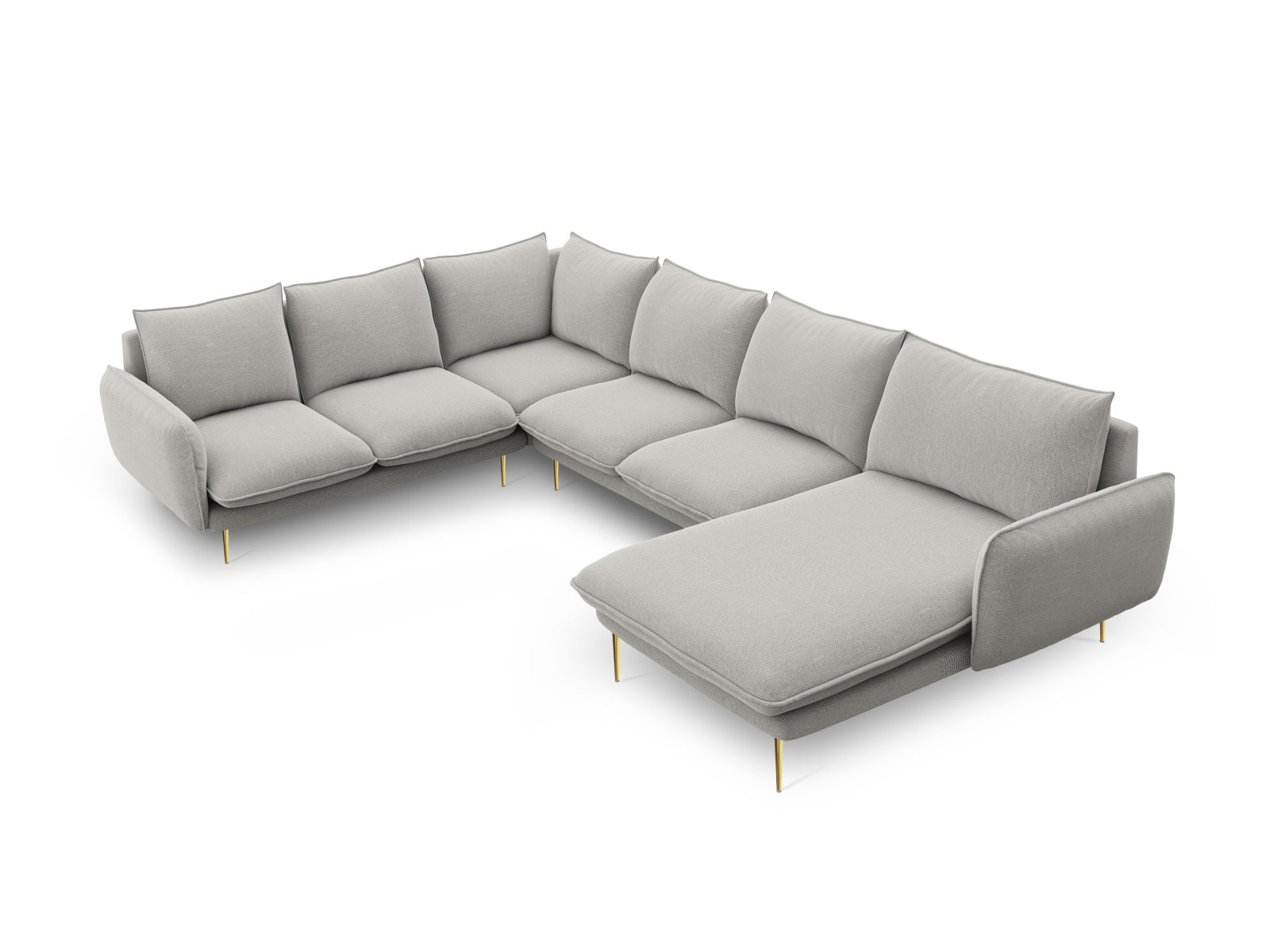Vienna Panoramic Ecksofa links 7 Sitzer 235cm in Light Grey/Gold-Asgard/ Positano präsentiert im Onlineshop von KAQTU Design AG. Ecksofa links ist von Cosmopolitan Design