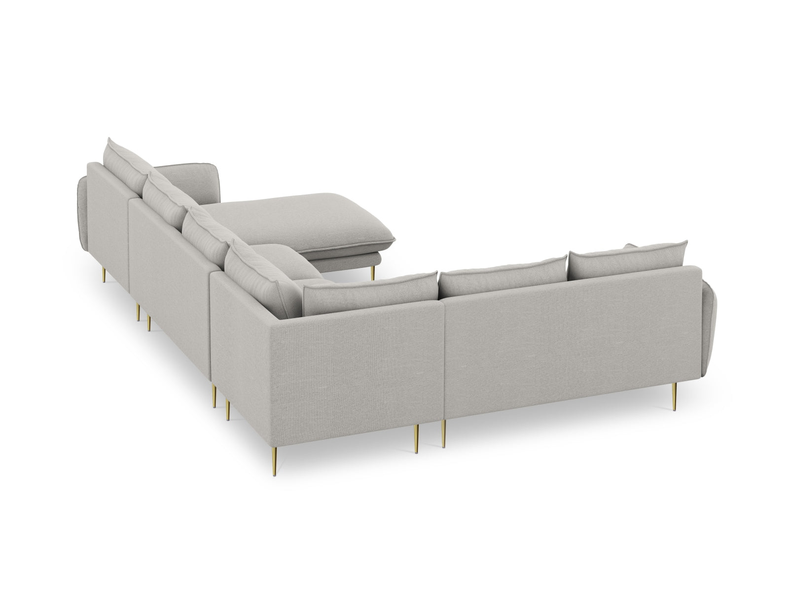 Modernes 7-sitziges Ecksofa links in stilvollem Grau, perfekt für gesellige Runden und stilvolle Einrichtungsideen.