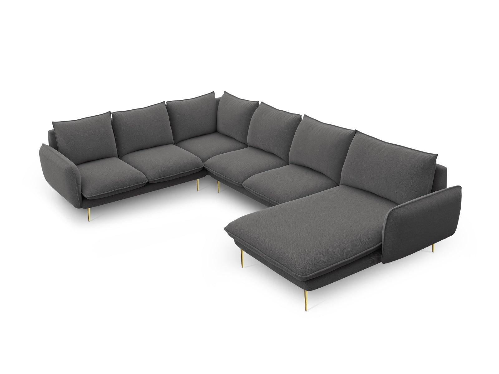 Vienna Panoramic Ecksofa links 7 Sitzer 235cm in Dark Grey/Gold-Positano präsentiert im Onlineshop von KAQTU Design AG. Ecksofa links ist von Cosmopolitan Design