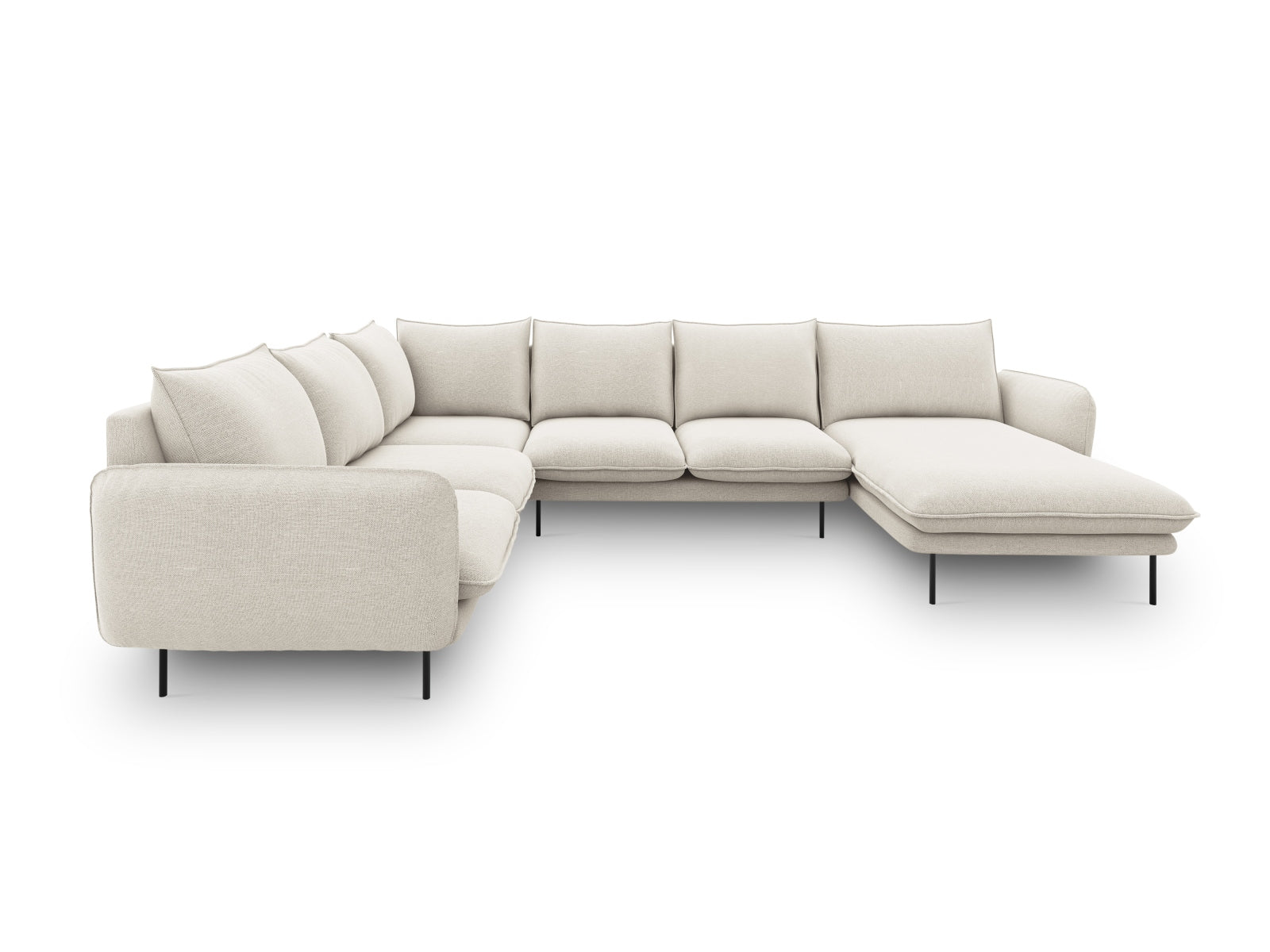 Modernes Vienna Panoramic Ecksofa links in sanften Beige- und Schwarz-Tönen, 7 Sitzer, perfekt für komfortable und stilvolle Wohnlandschaften.