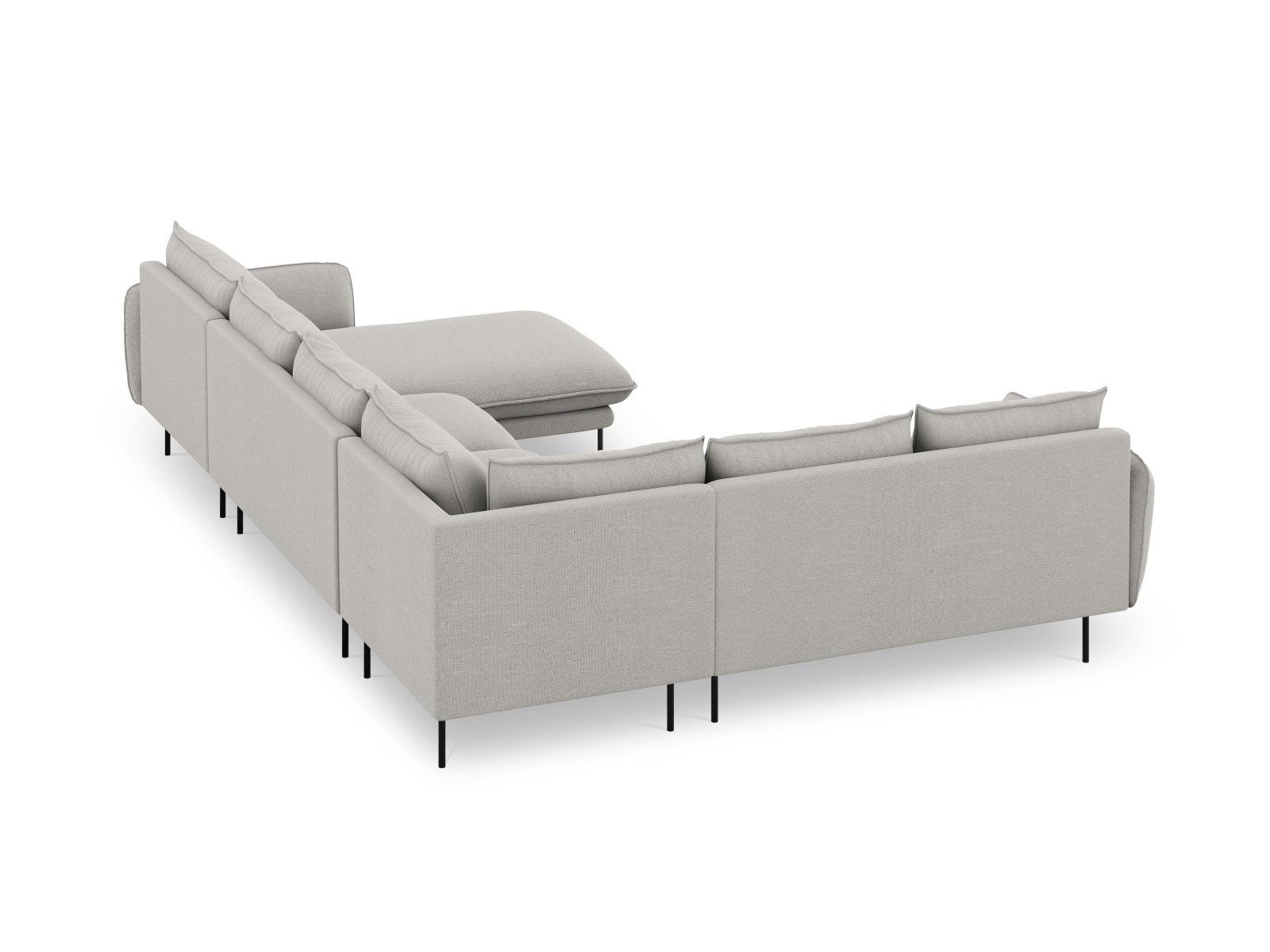 Elegantes 7-Sitzer Ecksofa links in dezenten Grautönen, 235 cm, perfekt für entspannte Stunden und geschmackvolle Wohnräume.
