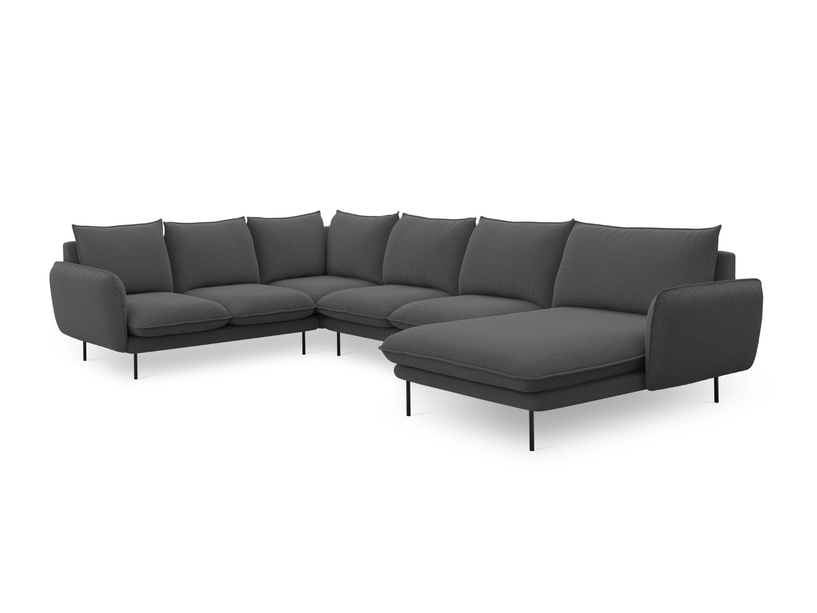 Stylisches, geräumiges Ecksofa "Vienna" in Dunkelgrau/Schwarz, 7-Sitzer, 235 cm, ideal für stilvolle Wohnräume und gesellige Abende.