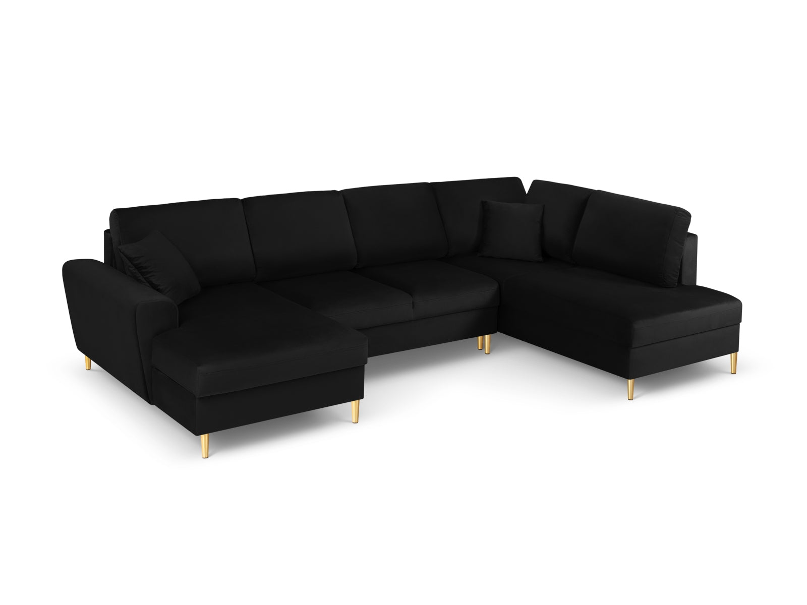 Kyoto Velour Panoramic Ecksofa rechts mit Stauraum und Schlaffunktion 7 Sitzer 194cm in Black-Riviera präsentiert im Onlineshop von KAQTU Design AG. Bettsofa rechts ist von Cosmopolitan Design