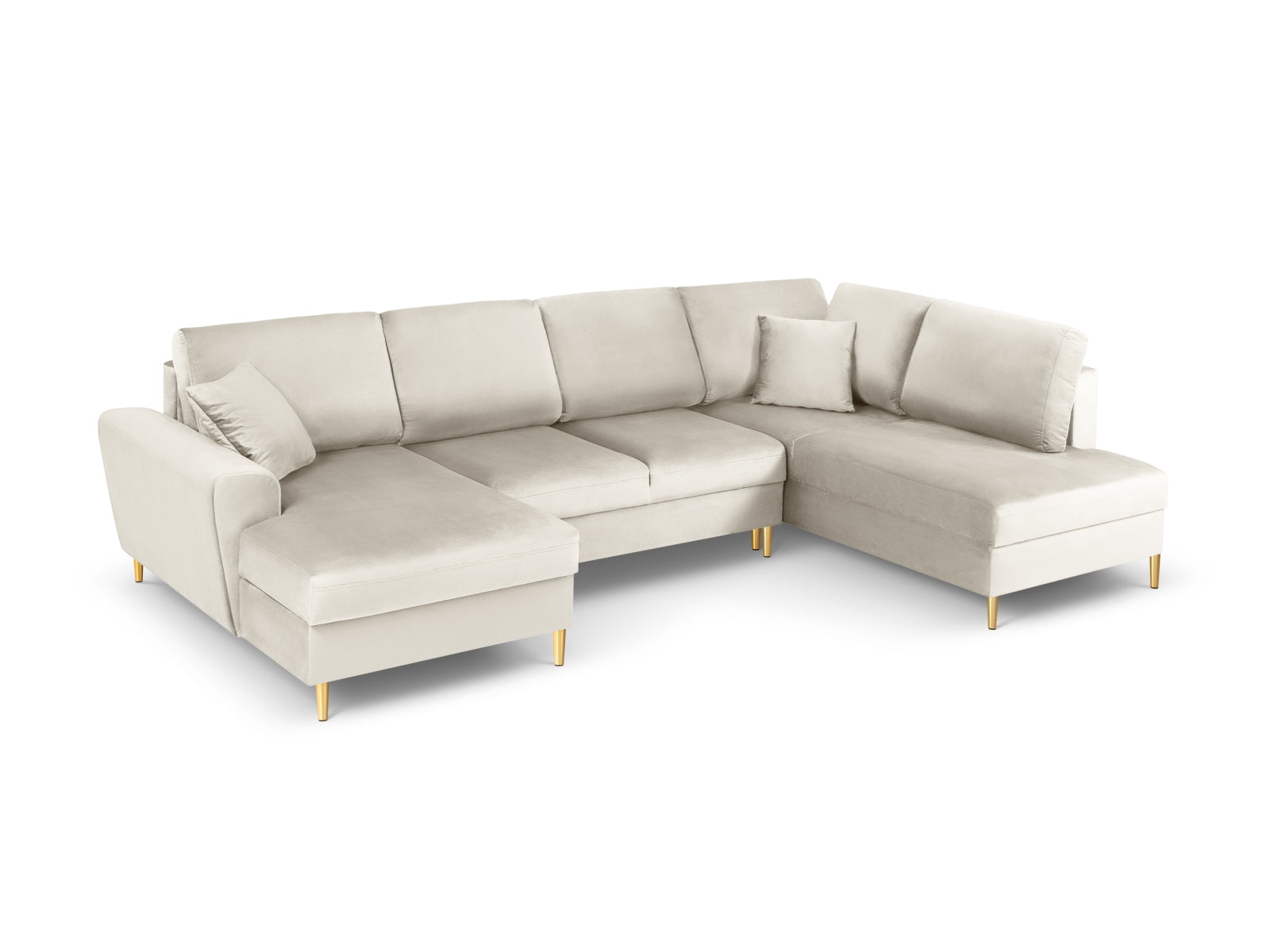 Kyoto Velour Panoramic Ecksofa rechts mit Stauraum und Schlaffunktion 7 Sitzer 194cm in Light Beige präsentiert im Onlineshop von KAQTU Design AG. Ecksofa rechts ist von Cosmopolitan Design