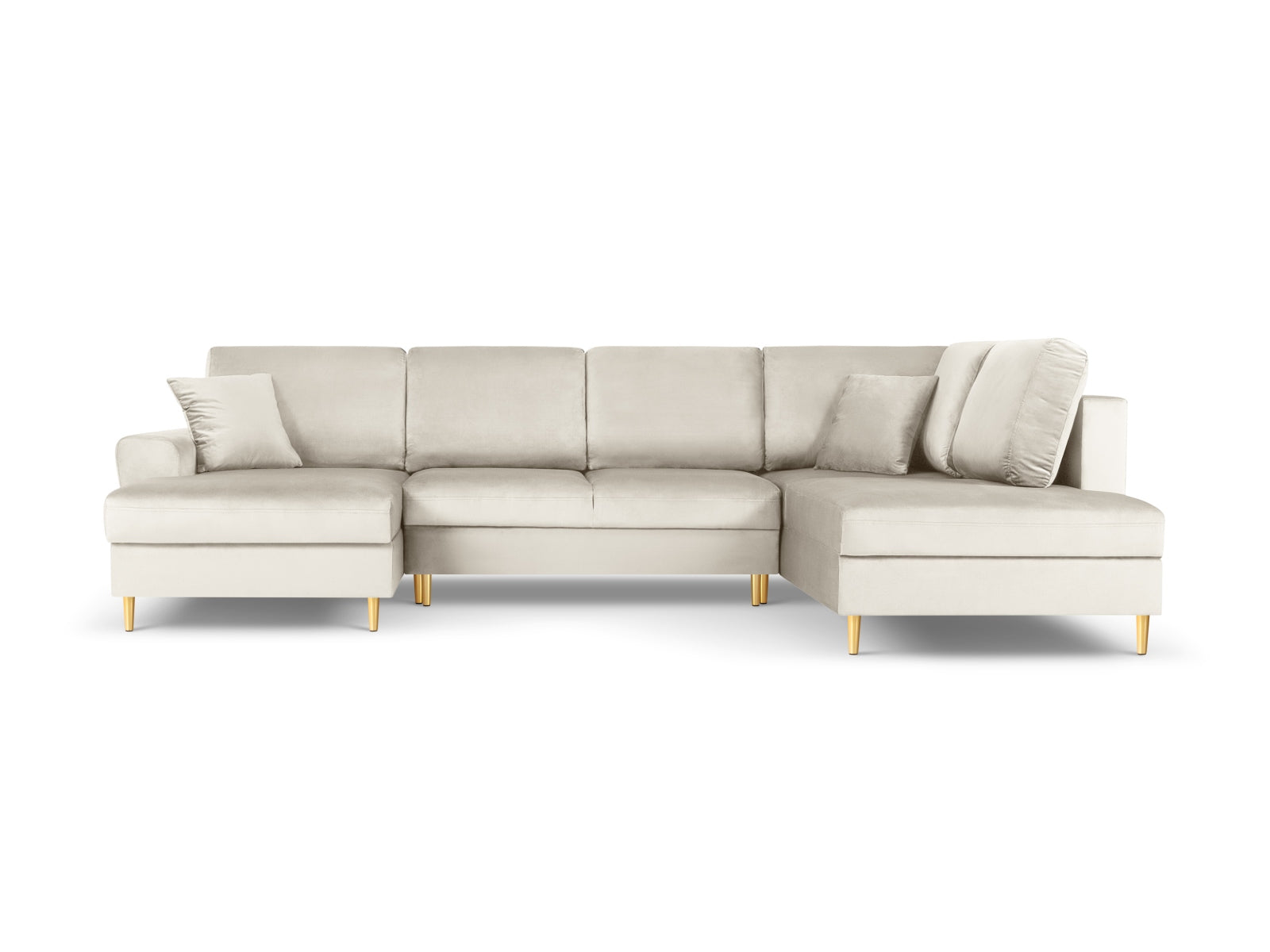 Elegantes Kyoto Velour Panoramic Ecksofa rechts in Light Beige-Riviera, 7 Sitzer mit Stauraum und Schlaffunktion, ideal für stilvolle Wohnräume.