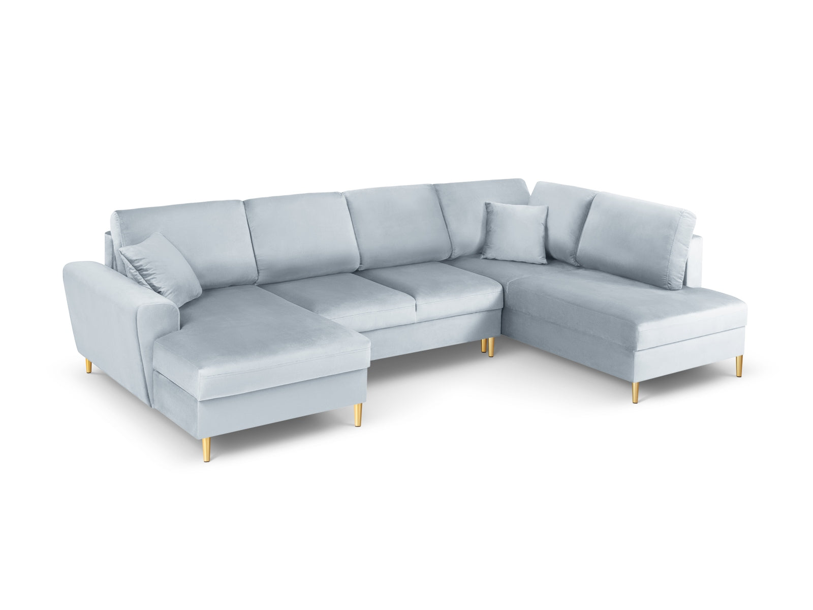 Kyoto Velour Panoramic Ecksofa rechts mit Stauraum und Schlaffunktion 7 Sitzer 194cm in Light Blue präsentiert im Onlineshop von KAQTU Design AG. Ecksofa rechts ist von Cosmopolitan Design