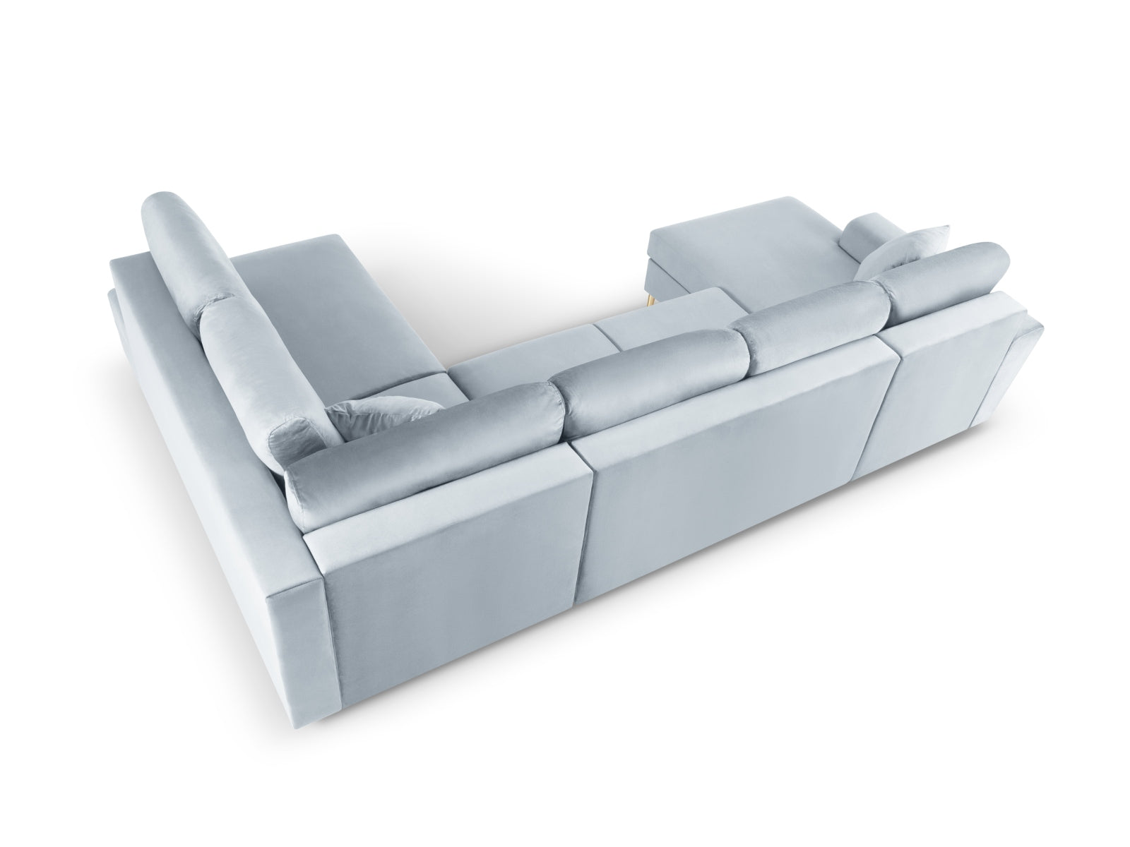 Entdecken Sie das elegante Kyoto Velour Panoramic Ecksofa rechts – ein 7-Sitzer mit luxuriösem Velour, Schlaffunktion und praktischem Stauraum.