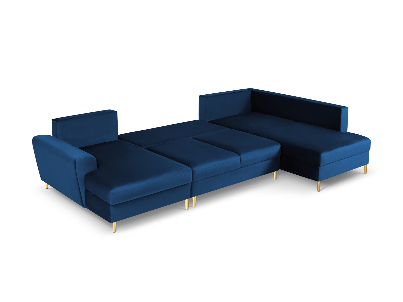Stylisches Kyoto Velour Panoramic Ecksofa rechts in Royal Blue, 7 Sitzer mit praktischem Stauraum und gemütlicher Schlafoption.