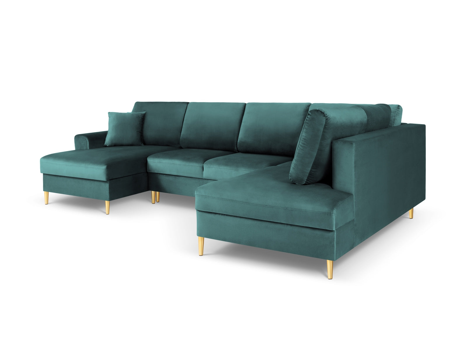 Stylisches Kyoto Velour Panoramic Ecksofa in Petrol-Riviera, 7-Sitzer mit praktischem Stauraum und komfortabler Schlaffunktion für moderne Wohnkonzepte.