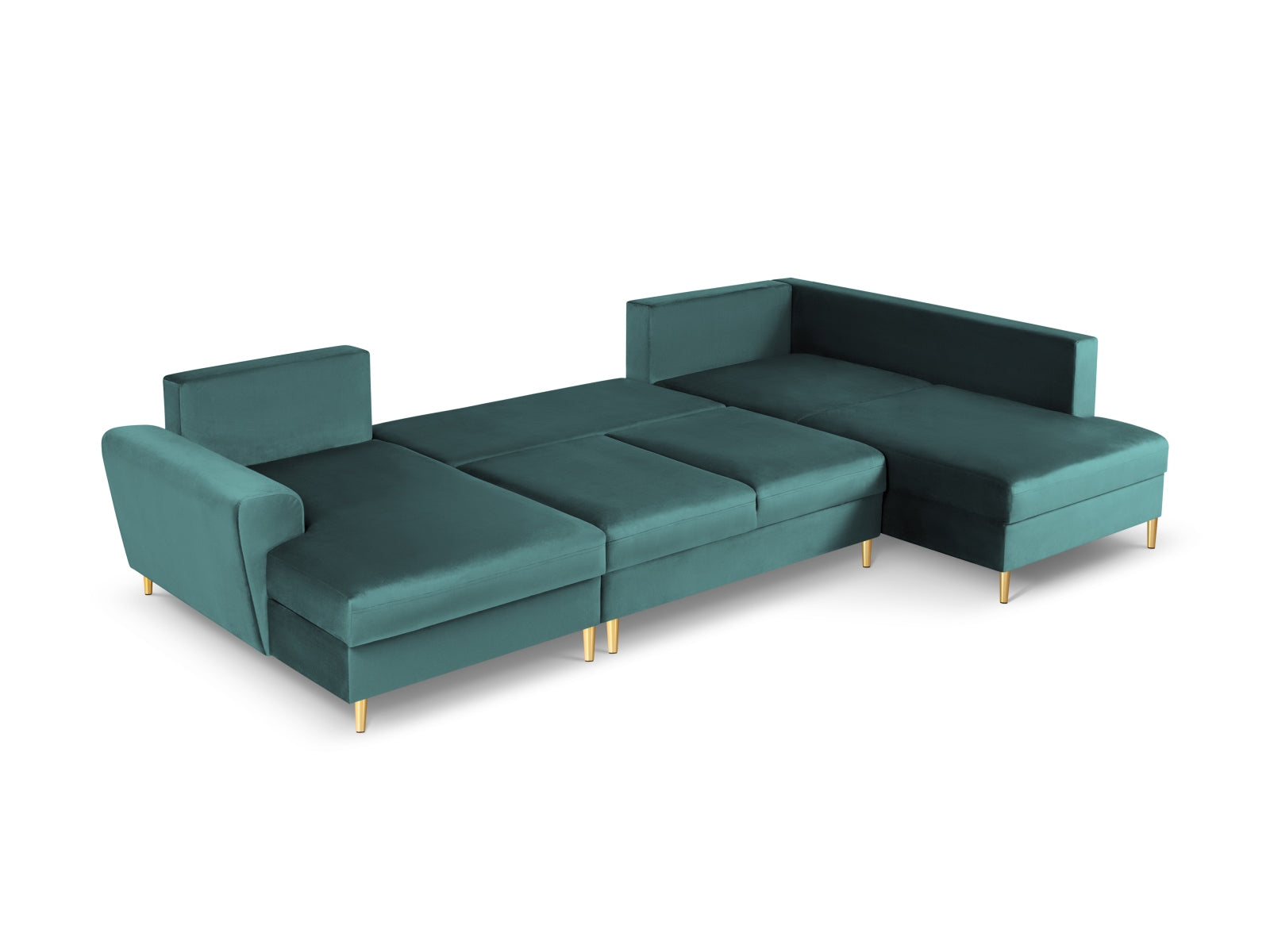 Stylisches Kyoto Velour Panoramic Ecksofa in Petrol-Riviera, 7-Sitzer mit praktischem Stauraum und komfortabler Schlaffunktion für moderne Wohnkonzepte.