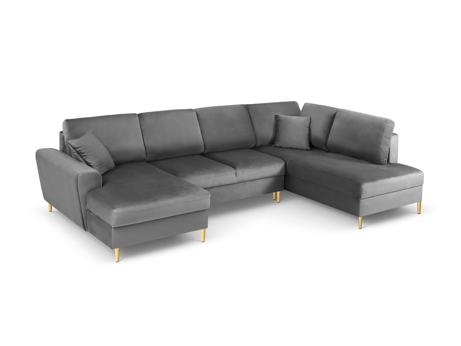 Kyoto Velour Panoramic Ecksofa rechts mit Stauraum und Schlaffunktion 7 Sitzer 194cm in Light Grey-Riviera präsentiert im Onlineshop von KAQTU Design AG. Bettsofa rechts ist von Cosmopolitan Design