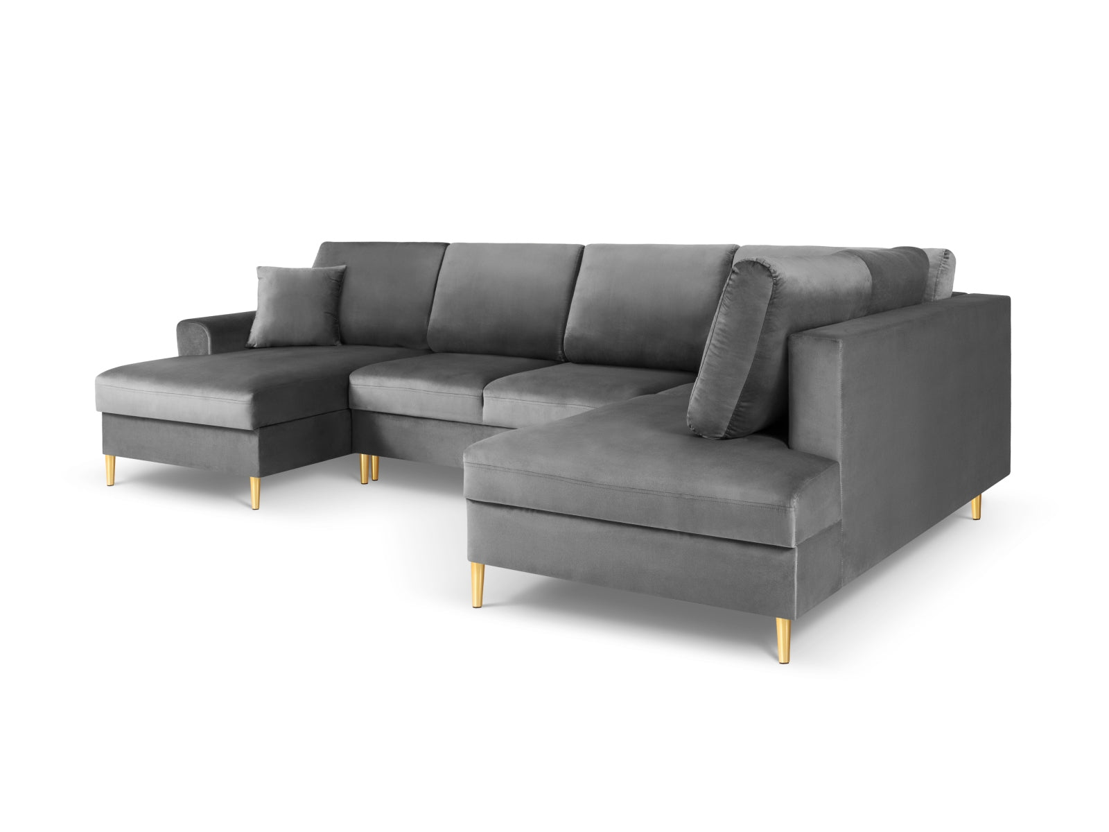 Elegantes Kyoto Velour Panoramic Ecksofa rechts in sanftem Hellgrau, 7-Sitzer mit praktischem Stauraum und komfortabler Schlaffunktion.