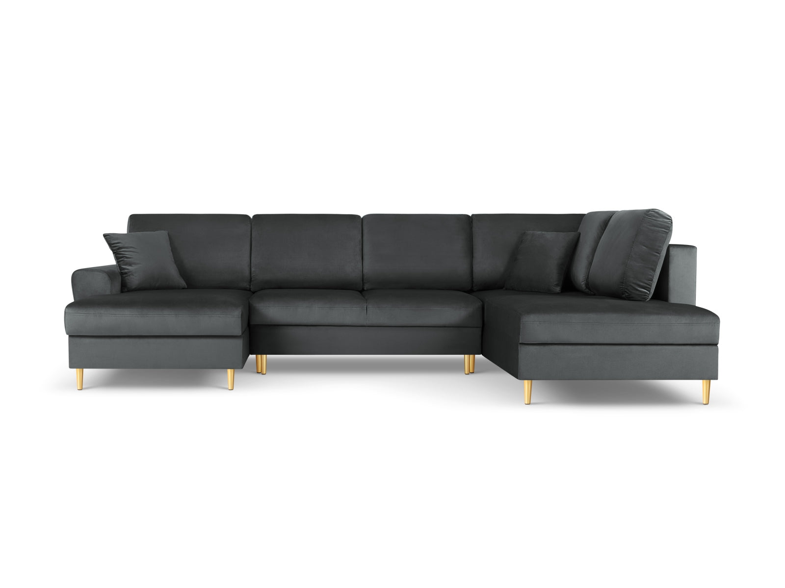 Stylisches Kyoto Velour Panoramic Ecksofa rechts in Dunkelgrau, 7 Sitzer mit Stauraum und Schlaffunktion, ideal für moderne Wohnräume.