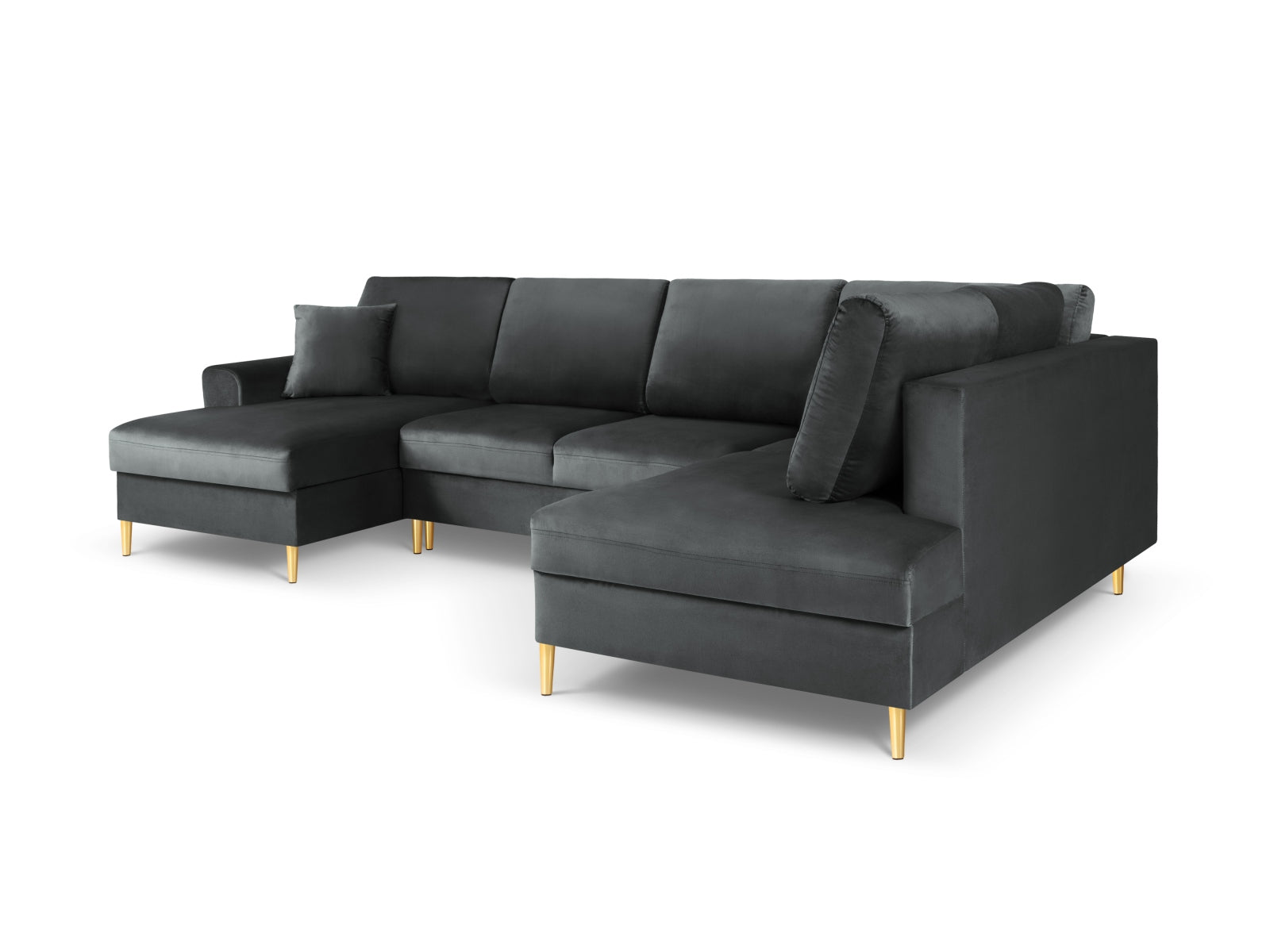 Elegantes Kyoto Velour Panoramic Ecksofa rechts in Dunkelgrau, 7 Sitzer mit praktischem Stauraum und komfortabler Schlaffunktion für vielseitige Nutzung.
