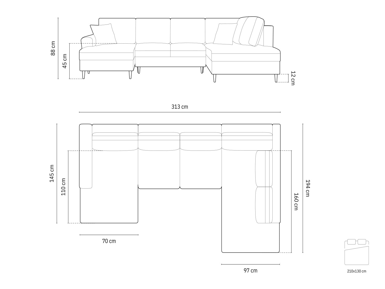 Elegantes Kyoto Velour Panoramic Ecksofa, 7-Sitzer, rechts, ideal für stilvolle Wohnräume, bietet Stauraum und eine bequeme Schlaffunktion.