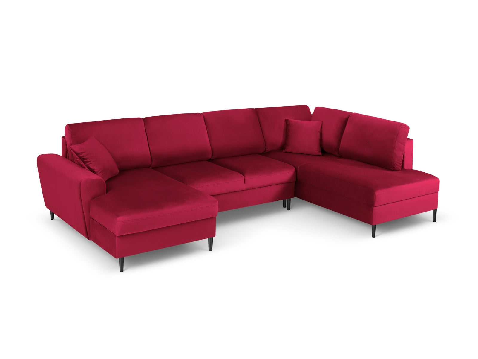 Kyoto Velour Panoramic Ecksofa rechts mit Stauraum und Schlaffunktion 7 Sitzer 194cm in Red präsentiert im Onlineshop von KAQTU Design AG. Ecksofa rechts ist von Cosmopolitan Design