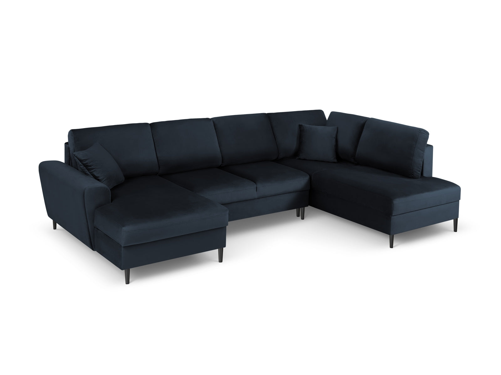 Stilvolles Kyoto Velour Panoramic Ecksofa rechts in edlem Blau, 7-Sitzer mit praktischem Stauraum und komfortabler Schlaffunktion.