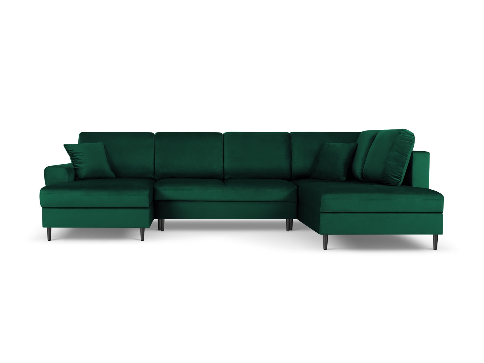 Elegantes Kyoto Velour Panoramic Ecksofa in tiefem Grün, 7 Sitzer mit cleverem Stauraum und gemütlicher Schlaffunktion für entspannte Nächte.