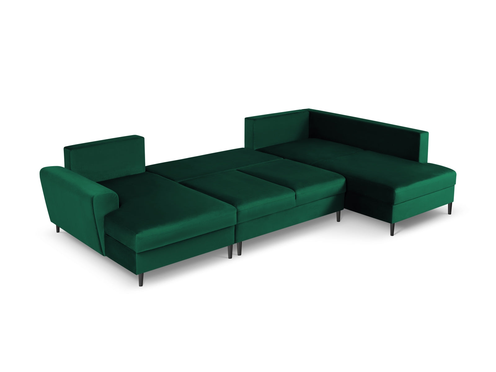 Stilvolles Kyoto Velour Panoramic Ecksofa in dunklem Grün, 7 Sitzer mit praktischem Stauraum und komfortabler Schlaffunktion für Gäste.