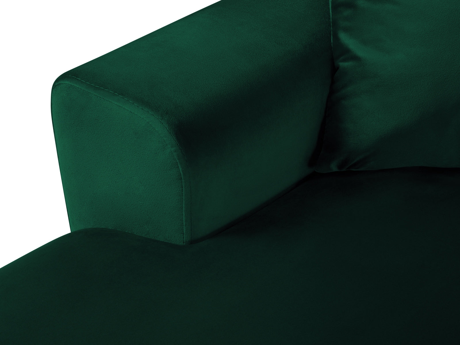 Elegantes Kyoto Velour Panoramic Ecksofa in tiefem Grün, 7 Sitzer mit cleverem Stauraum und gemütlicher Schlaffunktion für Übernachtungsgäste.