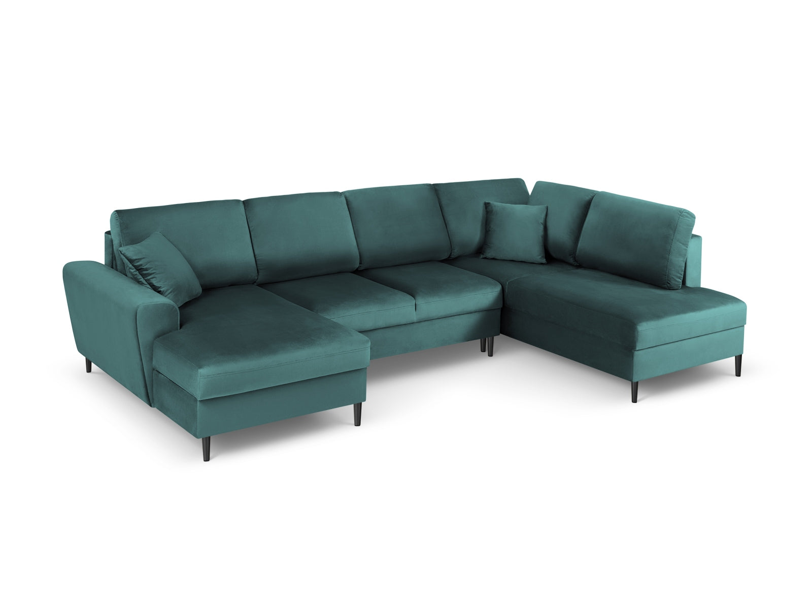 Kyoto Velour Panoramic Ecksofa rechts mit Stauraum und Schlaffunktion 7 Sitzer 194cm in Petrol präsentiert im Onlineshop von KAQTU Design AG. Ecksofa rechts ist von Cosmopolitan Design