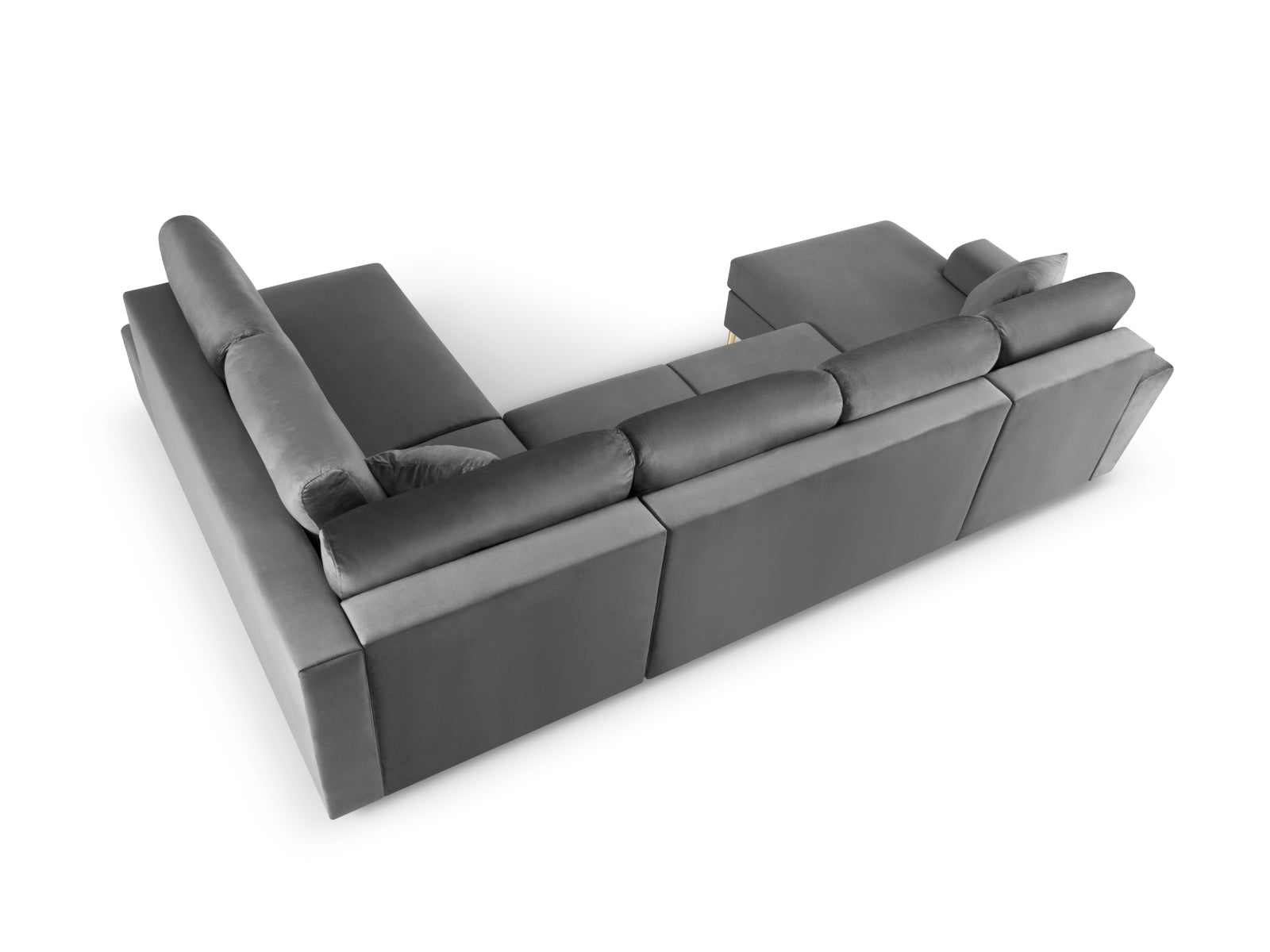Stylisches Kyoto Velour Panoramic Ecksofa rechts, 7-Sitzer mit cleverem Stauraum und gemütlicher Schlaffunktion für vielseitige Nutzung.