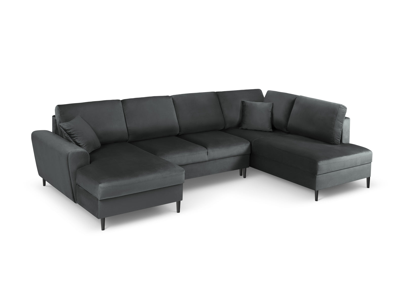 Elegantes Kyoto Velour Panoramic Ecksofa rechts in Dunkelgrau, 7 Sitzer mit praktischem Stauraum und komfortabler Schlaffunktion für vielseitige Nutzung.
