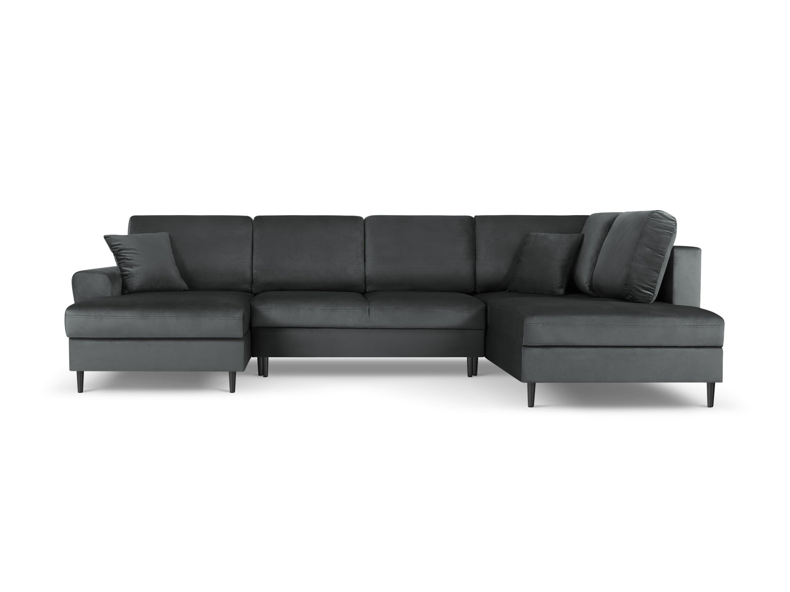 Stylisches Kyoto Velour Panoramic Ecksofa rechts in Dunkelgrau, 7 Sitzer mit cleverem Stauraum und bequemer Schlaffunktion für jeden Raum.