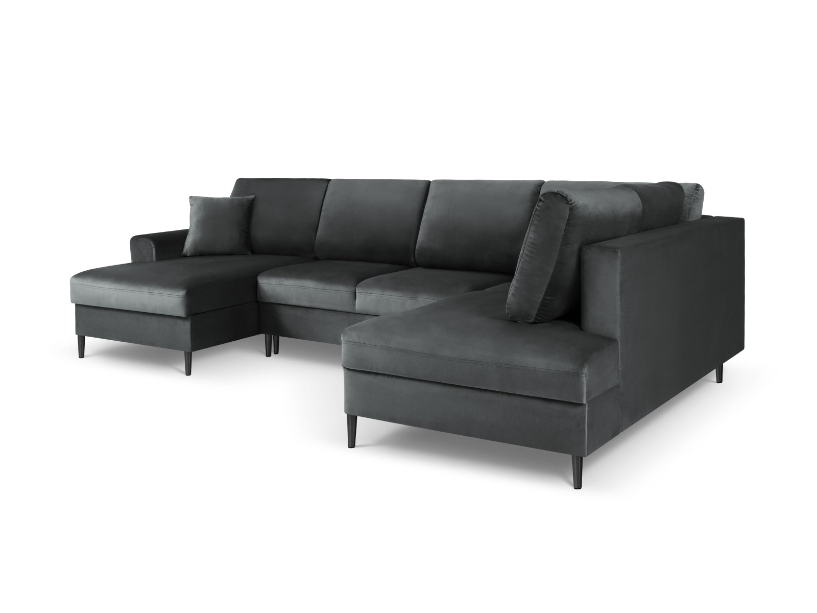 Elegantes Kyoto Velour Panoramic Ecksofa rechts in Dunkelgrau, 7 Sitzer mit praktischem Stauraum und komfortabler Schlaffunktion für vielseitige Nutzung.