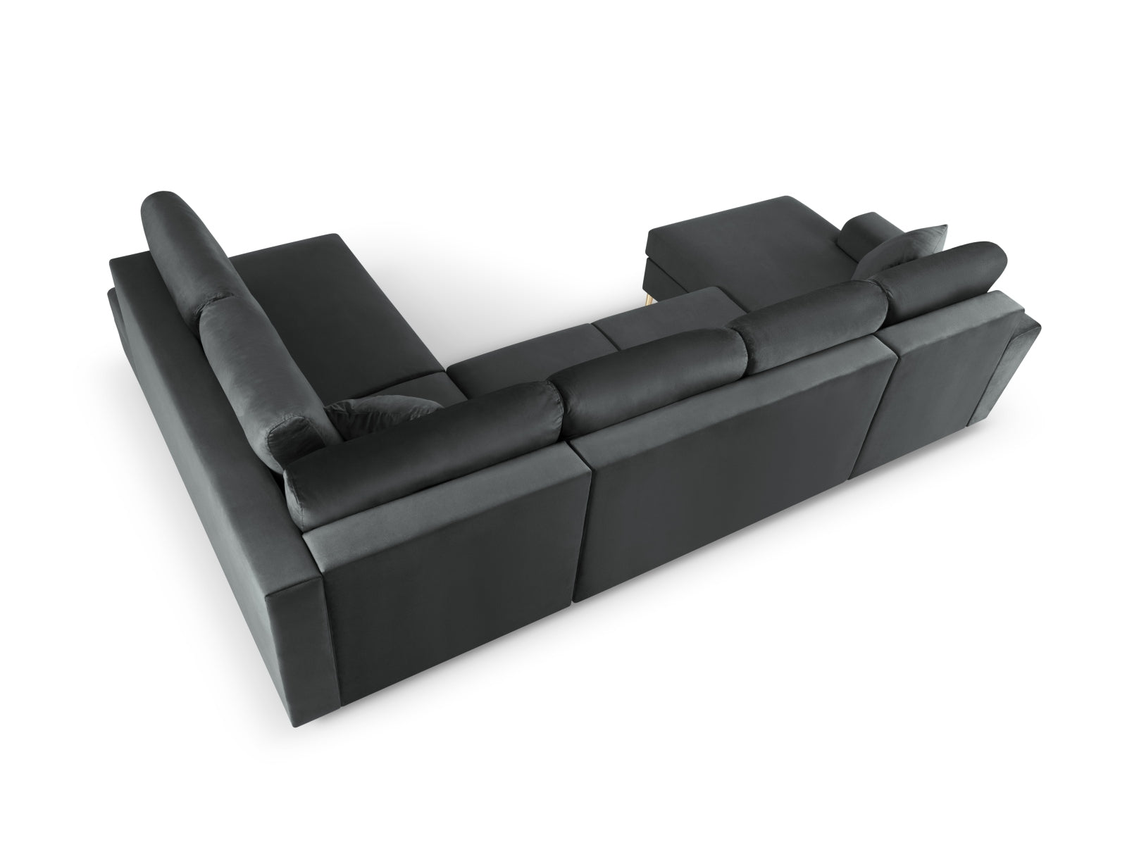 Stylisches Kyoto Velour Panoramic Ecksofa rechts in Dunkelgrau, 7 Sitzer mit cleverem Stauraum und gemütlicher Schlaffunktion für jeden Raum.