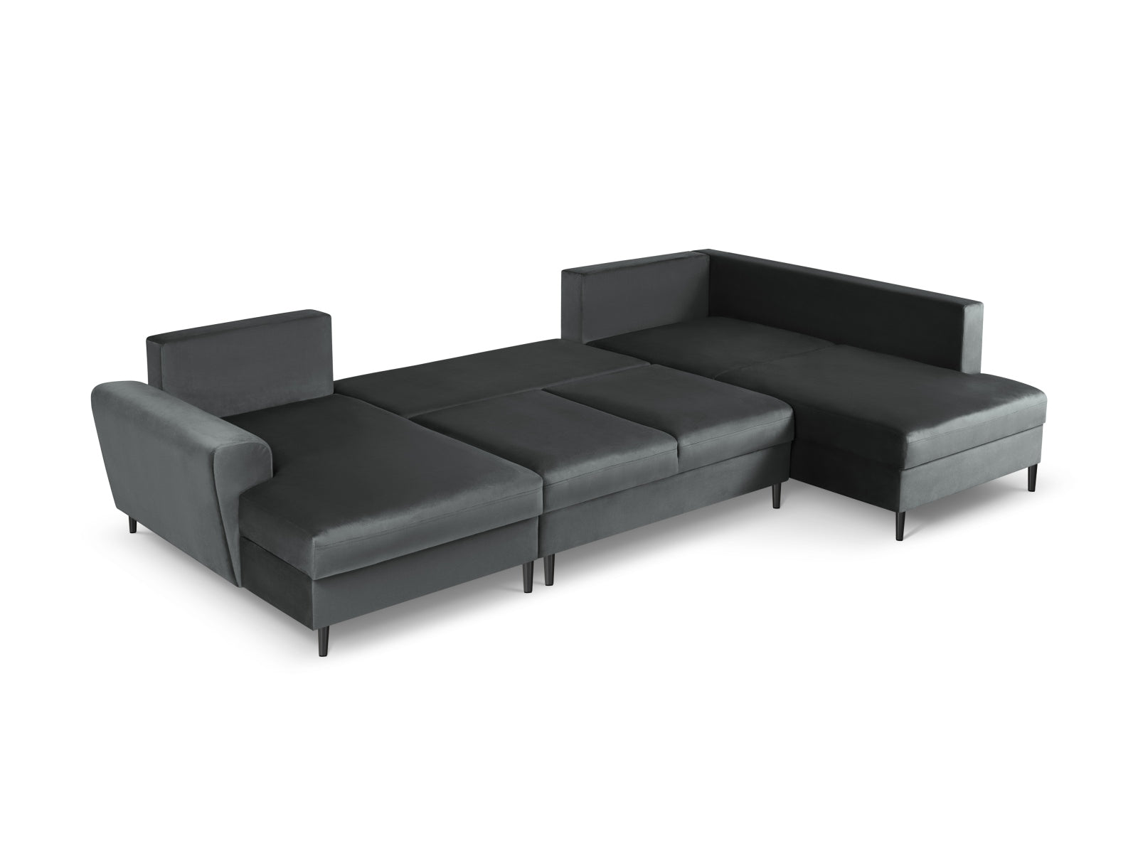 Elegantes Kyoto Velour Panoramic Ecksofa rechts in Dunkelgrau, 7 Sitzer mit praktischem Stauraum und komfortabler Schlaffunktion für vielseitige Nutzung.