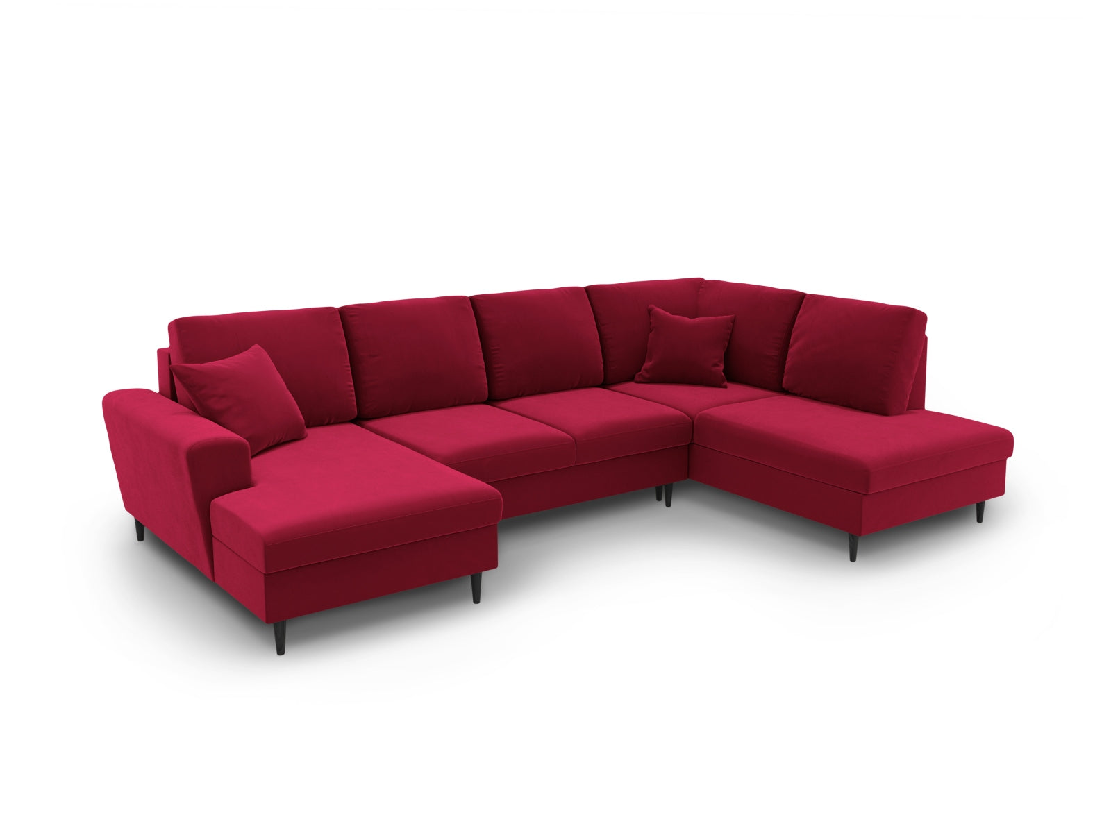Stylisches Kyoto Velour Panoramic Sofa in Rot, 7-Sitzer mit praktischen Stauraum und Schlaffunktion, perfekt für moderne Wohnzimmer.