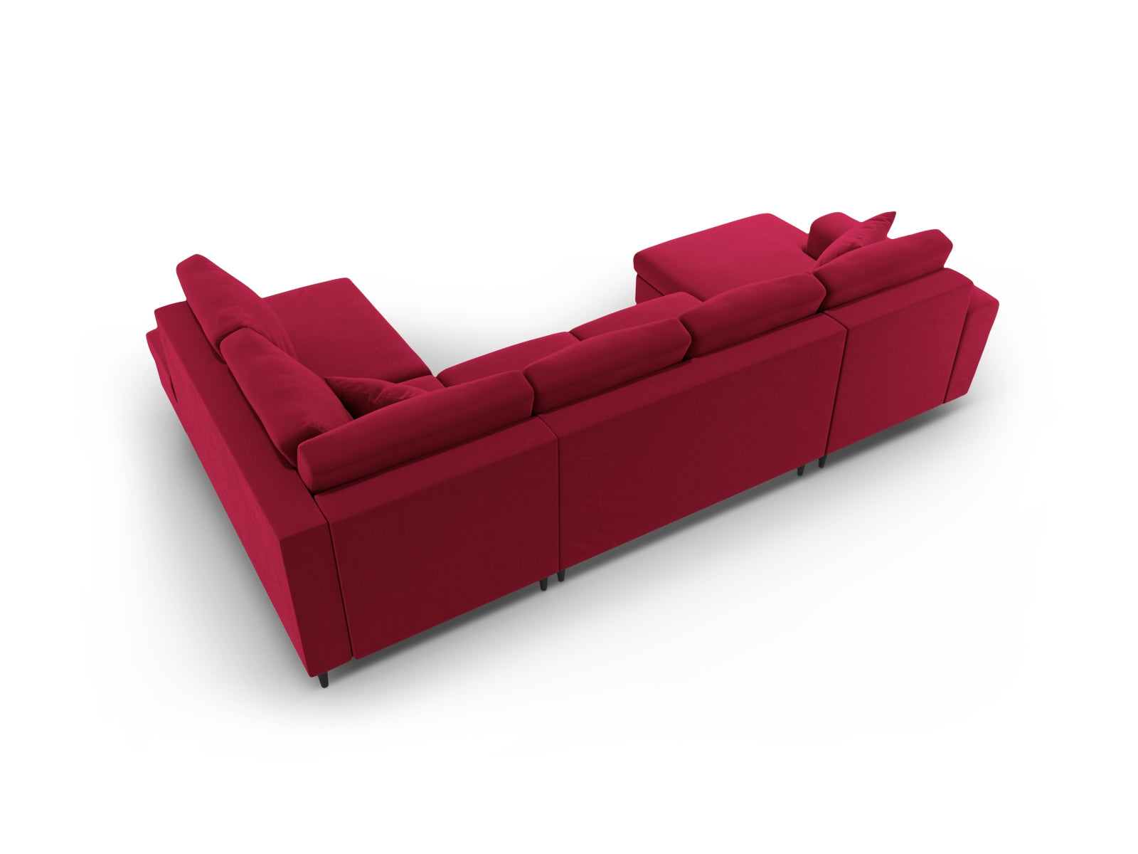 Stylisches Kyoto Velour Panoramic Sofa in Rot, 7-Sitzer mit praktischem Stauraum und ausziehbarer Schlaffunktion für gemütliche Abende.