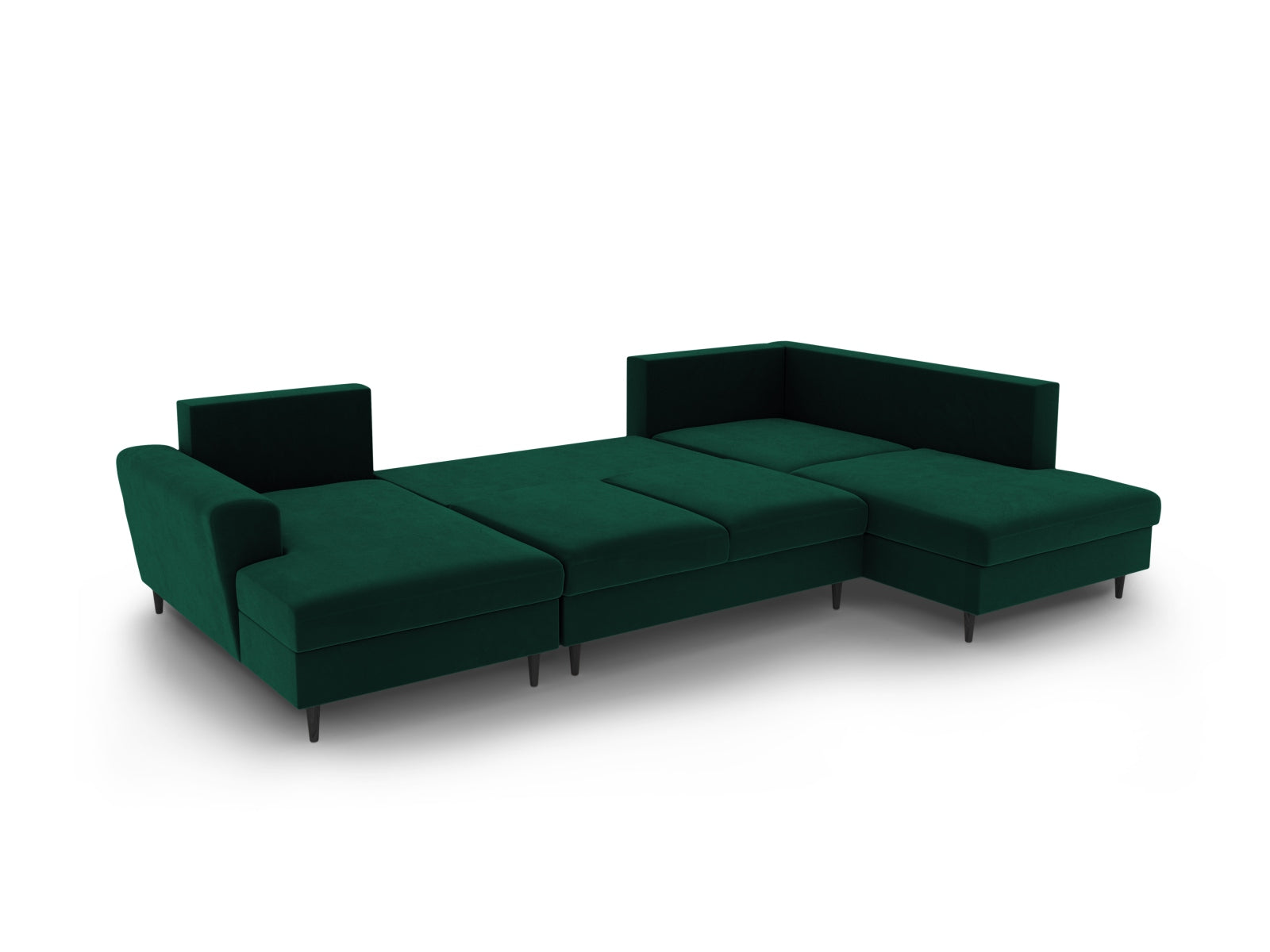 Elegantes Kyoto Velour Panoramic Sofa in tiefem Flaschengrün, 7-Sitzer mit cleverem Stauraum und gemütlicher Schlaffunktion für entspannte Abende.