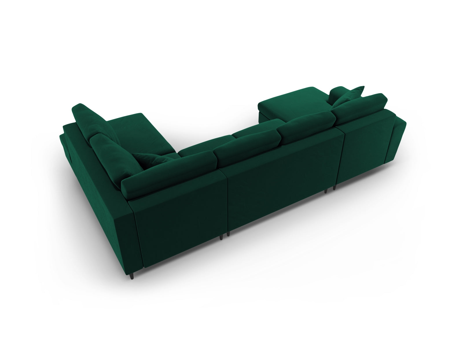 Stilvolles Kyoto Velour Panoramic Sofa in edlem Flaschengrün, 7-Sitzer mit praktischem Stauraum und komfortabler Schlaffunktion für Gäste.